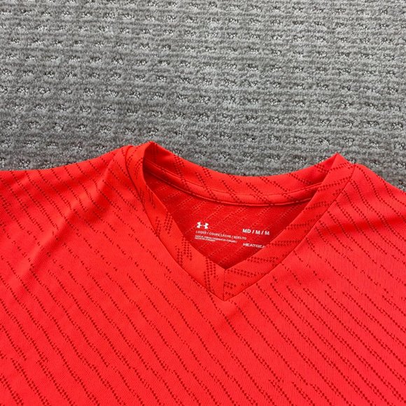 UNDER ARMOUR UA Running Shirt Men Medium M Neon Orange Breathable Perforated - Picture 3 of 10